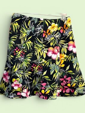 Versailles 8-Gore Tropical Print Almost Knee-Length Skirt Size 10